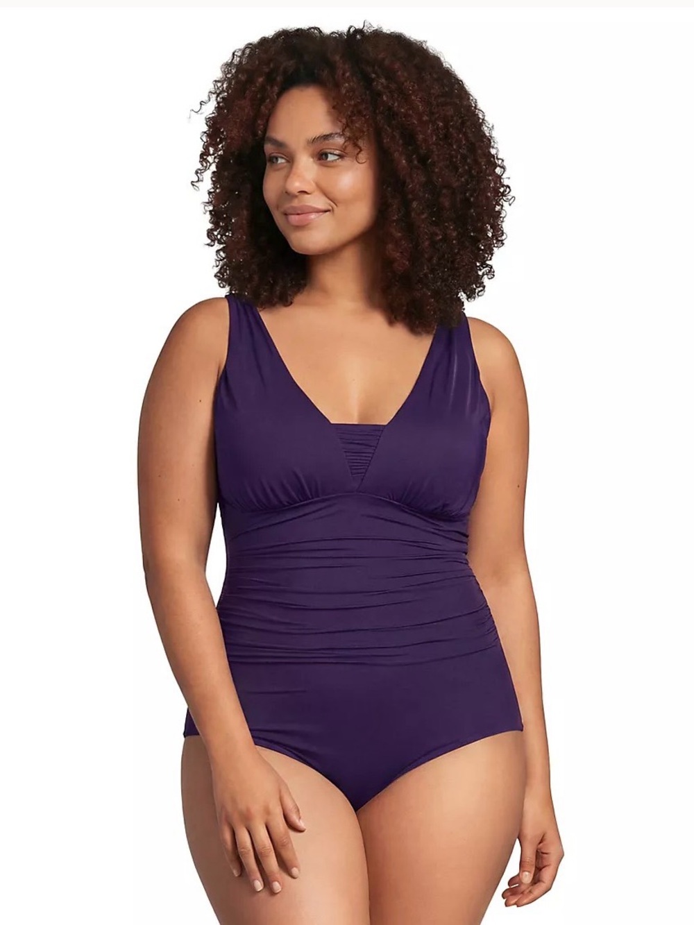 Lands' End Deep Purple V-Neck Ruched One-Piece Swimsuit